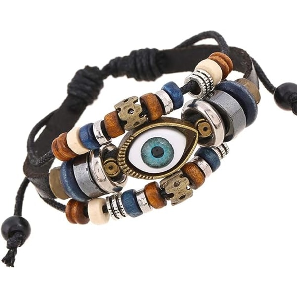 Evil Eye Armband Bohemian Äkta Läder Charm Armband for Wom