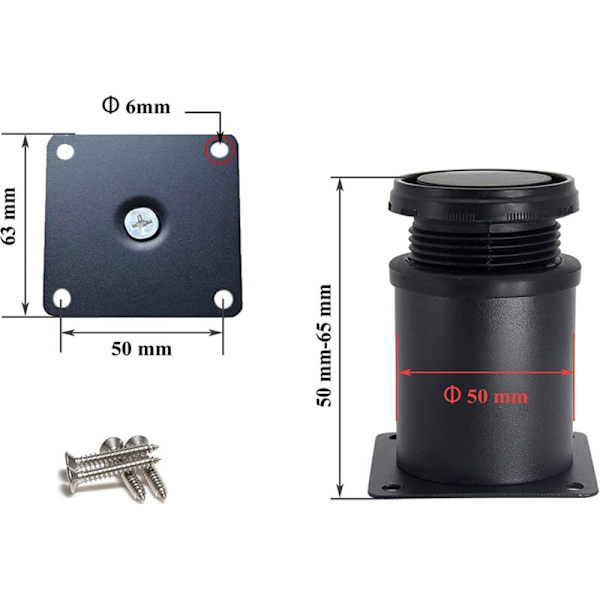 4 säädettävää mustaa jalkaa 50 mm korkeat paksut kaapin jalat pöydän jalat huonekalujalat
