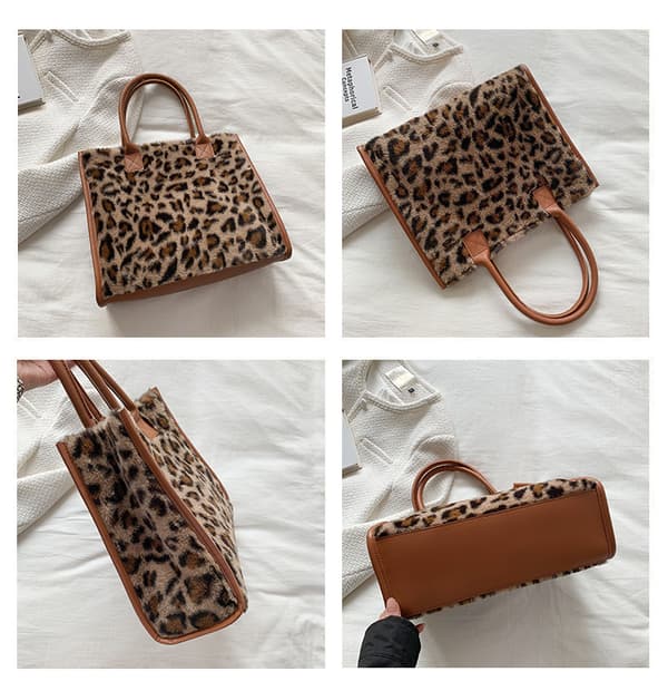 Nya topphandväskor Retro Ko Leopardskin Tryck PU Läder Plysch Design Höst Vinter