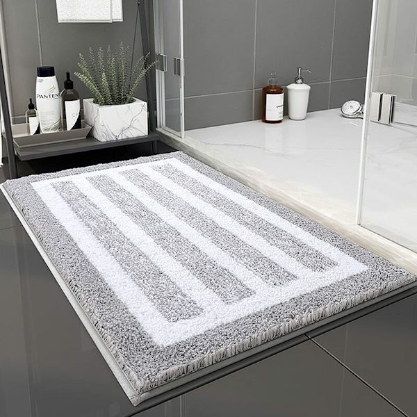 Bademåtte i plys absorberer vand hurtigt, kan vaskes skridsikker bademåtte, sort og hvid 40x60cm, varm og behagelig, badeværelse og toilet