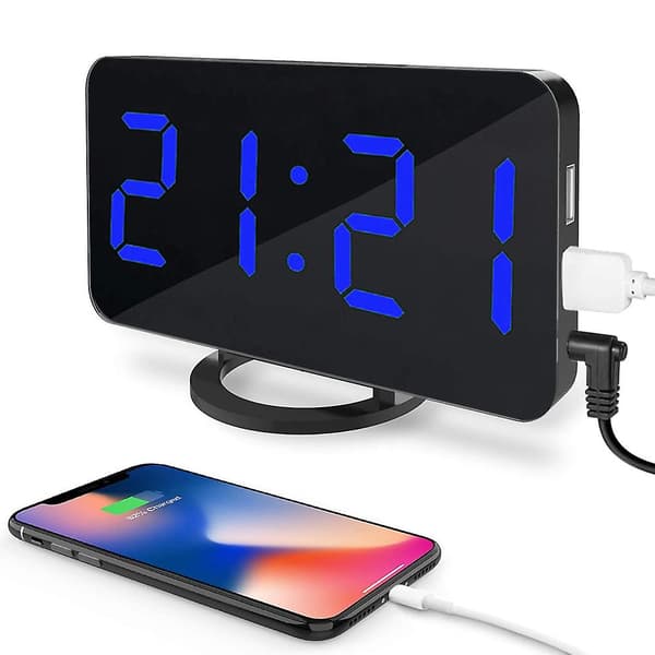 Digital väckarklocka, stor LED-display med dubbla USB-laddare