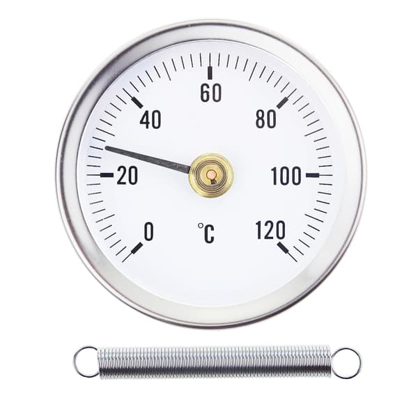 0-120° Termometer med fjær, med klips for rørmontering, bimetalloverflate i rustfritt stål - 63MM