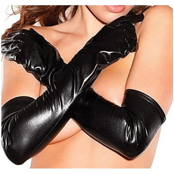 Kvinnors sexiga våtstyling svarta långa handskar kostym cosplay S