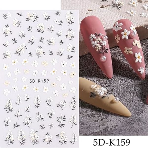 5D präglade nagelklistermärken dekal sommar blomma nagelkonst klistermärke blommande pastell blomma självhäftande nageldesign nageldekoration tillbehör för kvinnor flickor för akrylnaglar 3 ark