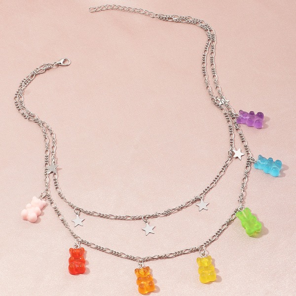 7 färger söta gummibjörnar halsband färgglada harts björn hänge halsband för kvinnor