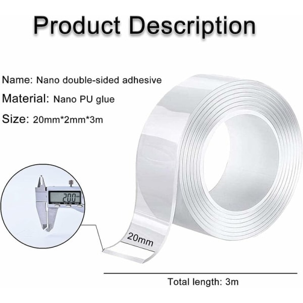 Dobbeltsidig tape - Sporløs vaskbar tape, Nano tape,