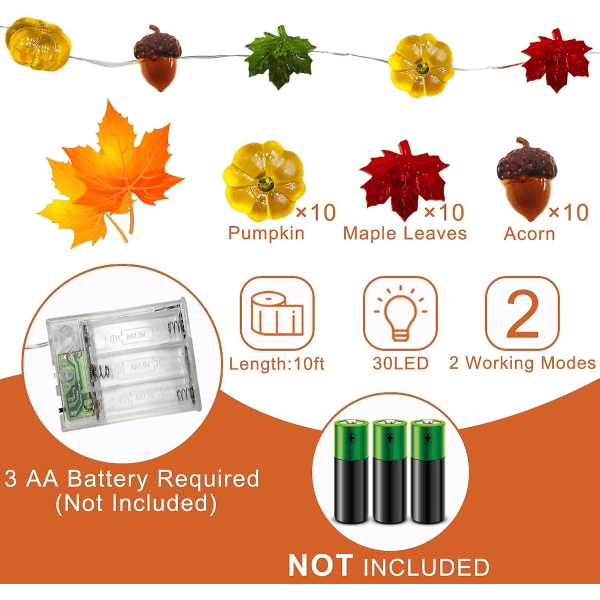 3d Acorns String Lights Fall Decor, Battery Powered Fall With Lig