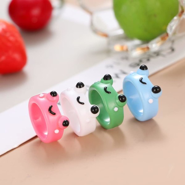4 stk. Frose ringer for kvinner, Smiley face Evil eye ring Resin fargerik dyr Finge