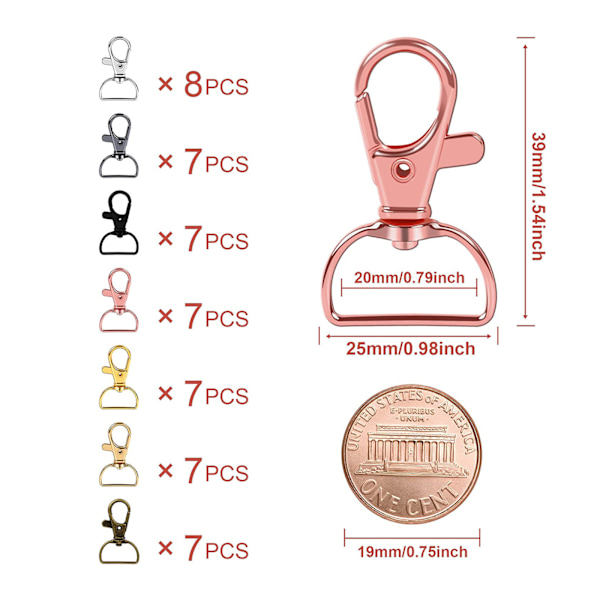50 stk. Swivel Snap Hooks med nøkkelringer, Premium Metal Swivel Lobs