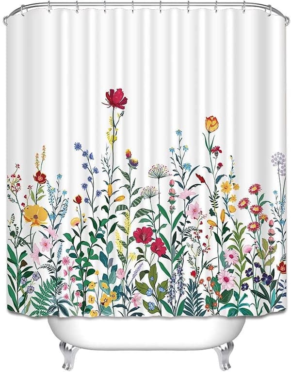 Blomster bruseforhæng, bladrige blomster bruseforhæng til badeværelse,