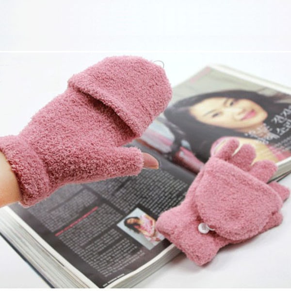 Unika tum- och fyrkanthanskar i ett i mjukt material fleece 2 i 1 rosa one size