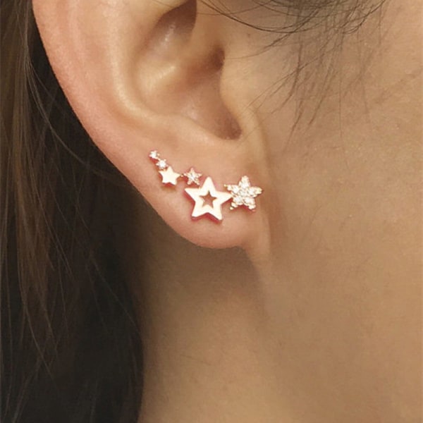 roséguld Triple Star Linked Stud Earrings Dam Flickor Smycken