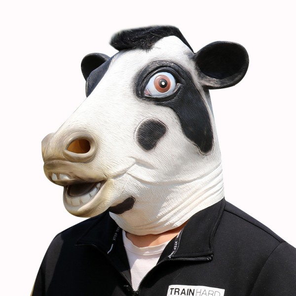 Novelty Costume Party Latex Cow Head Mask, Animal Mask Cow Head F