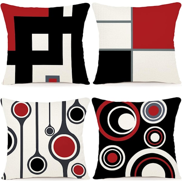 Set med 4 kuddfodral 45 x 45 Geometriskt mönster Soffa Fiske Plysch