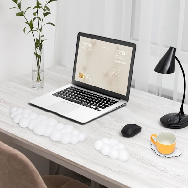 Tangentbords- och mus handledsstöd med underlägg, halkfritt ergonomiskt tangentbord och musmatta i memory foam för kontor, hem och gaming, vit