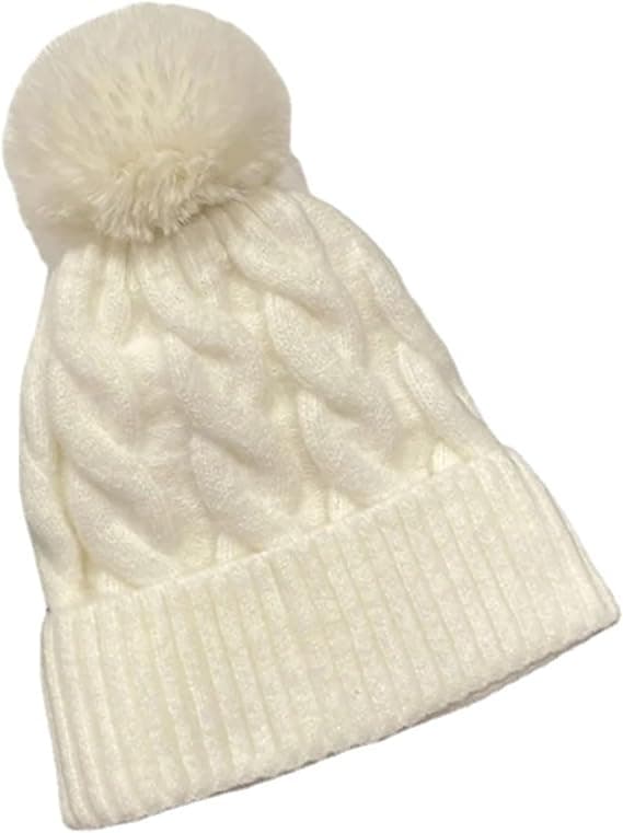 Stickad Beanie för Män och Kvinnor, Solid Tjock Varm Skidmössa, Kabelvirkad, Höst- och Vintermössa, Vit