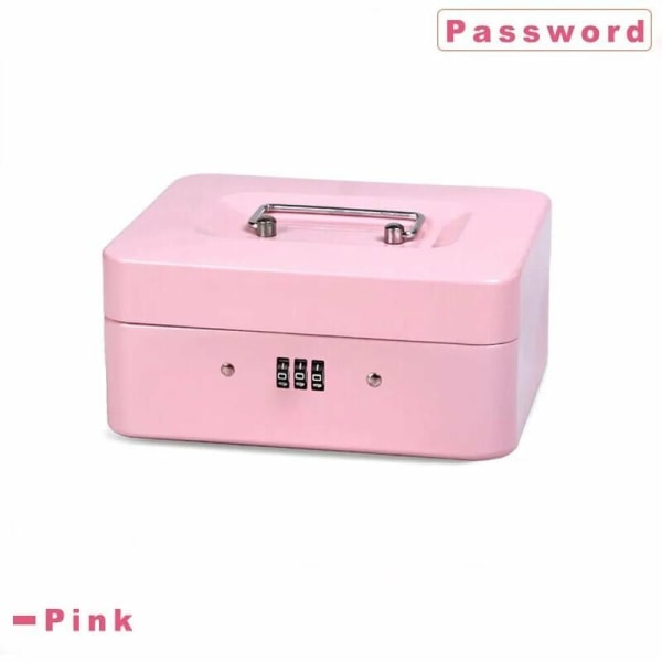 Låsbar säkerhetsbox i stål, minilåda, minilåda i stål, för bulkpengar, mynt (rosa)