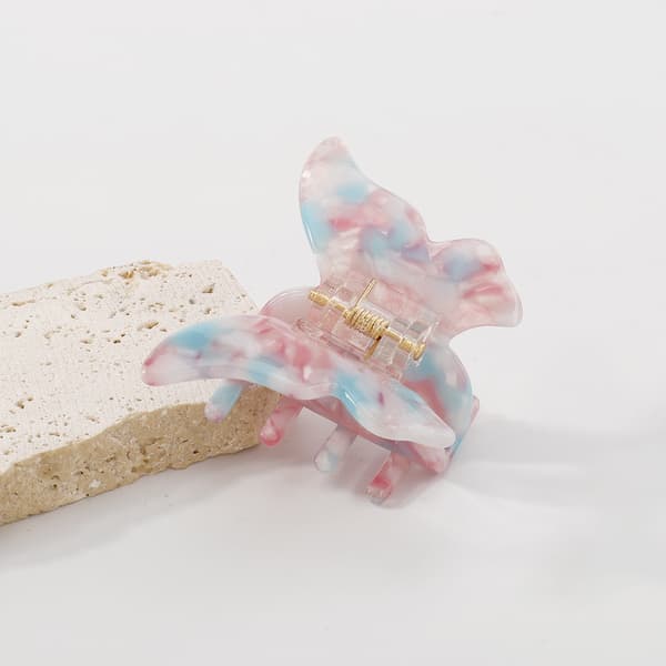 Sommerfugl hårklemmer for kvinner og jenter med celluloid leopardmønster rosa