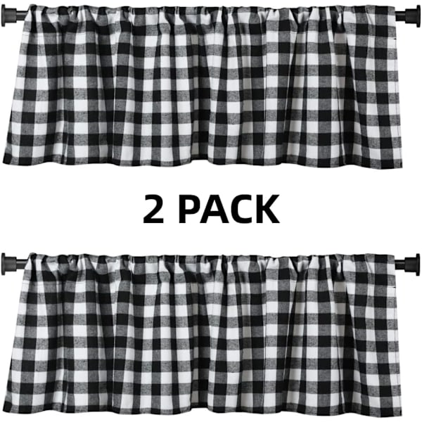 2-pack rutiga fönsterkappor i vitt och svart, lantlig design
