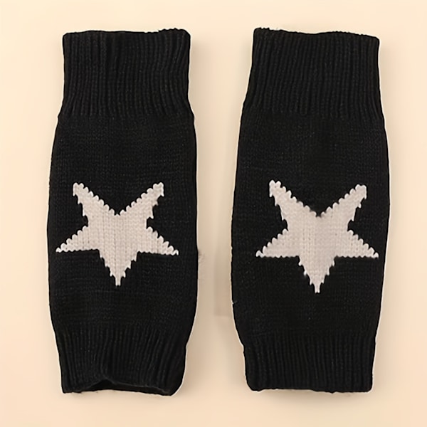 Star Pinted Knitted Fingerless Gloves with Star Print Gloves for Women Men Autumn Winter Knitted Gloves Outdoor Driving,Black