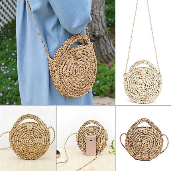 Rund halm crossbody strandväska - Sommar halm crossbody handväska väskor