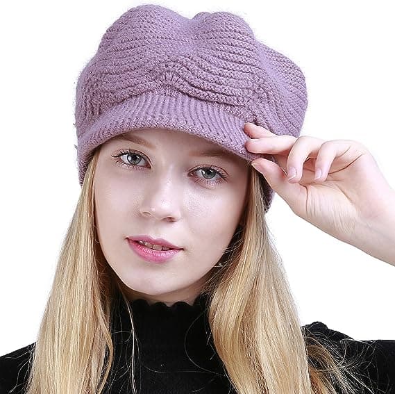 Dames Vinter Varm Slouchy Kabel Strik Hue Skull Hat med Viso
