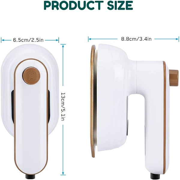 Bärbar handhållen strykjärn, Mini handhållen ångstrykjärn för kläder, 180° roterbar reseångstrykjärn, Mini strykmaskin stödjer torr och våt strykning (vit)