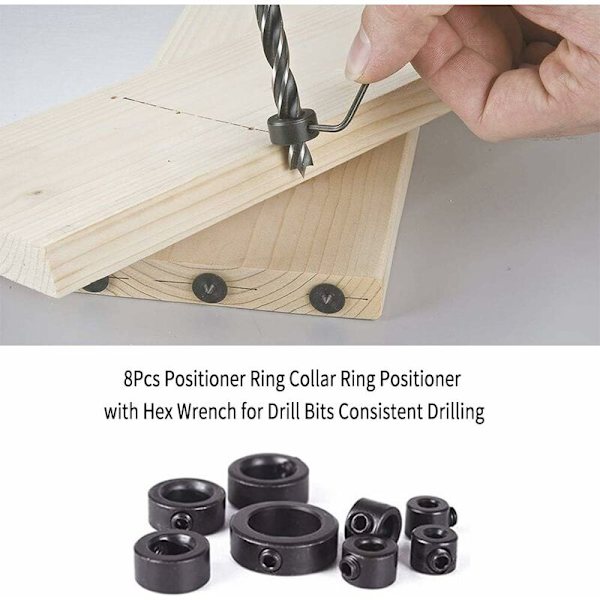 Bor dybde stop, 8 stykker bor dybde stop kraver ring positioner med unbrakonøgle, 3-16mmPin