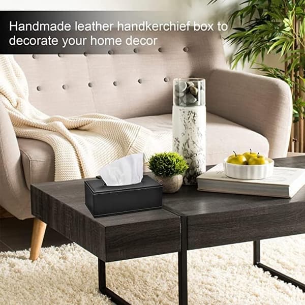 Læder Servietbeholder Rektangulær Låg Servietbeholder Læder Servietholder til，Sort