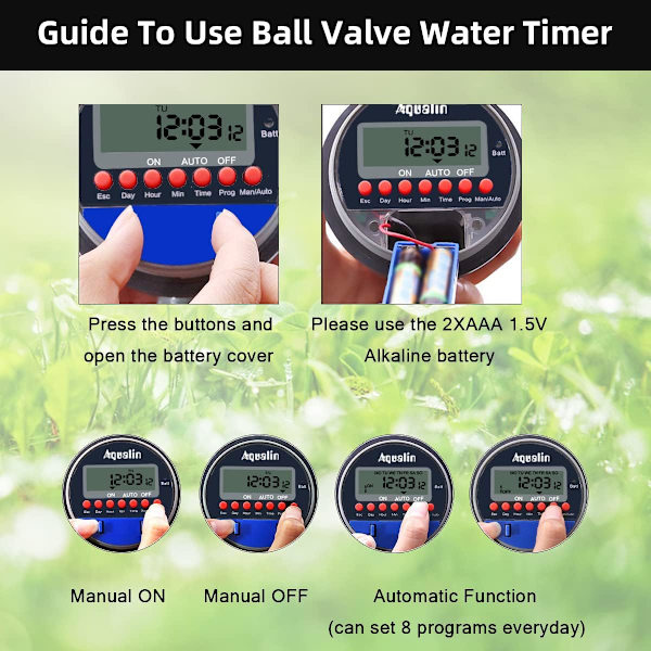 Timer bevattningsregulator trycklös drift, kulventil