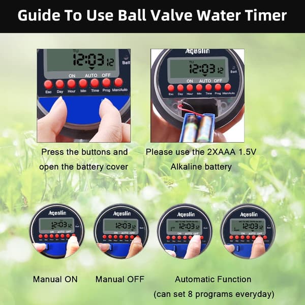 Timer vanningsregulator trykkløs drift, kuleventil