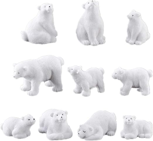 10 st Polar Bear Figurine Ornament Mini Djur Miniatyrmodell