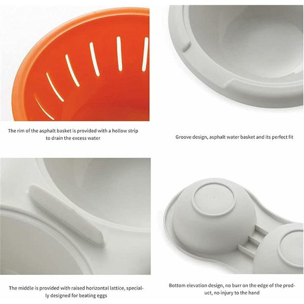Drænende æggekoger, mikrobølgeovn ægpochere, non-stick funktion, ægpochere kop mikrobølgeovn, dobbelt kop ægkoger ægdampkoger køkkengadget, BPA-fri orange