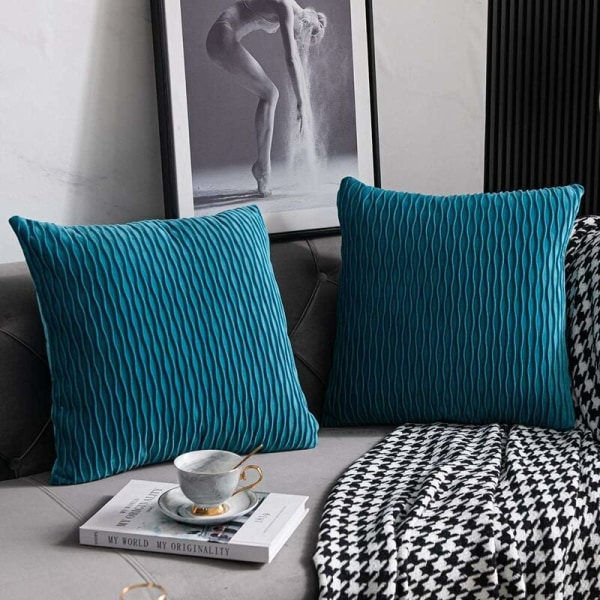 Kuddfodral Turkos Kuddfodral 45cmx45cm: Set med 2 Original Randig Sammet