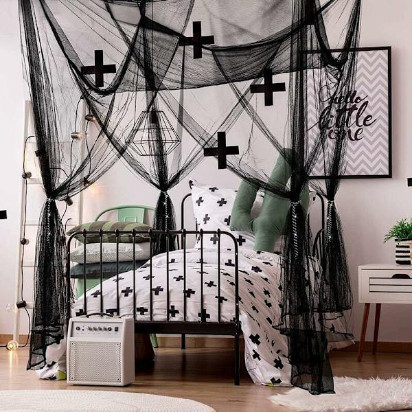Myggnetting, King Size Fire Corner Post Canopy Gardiner for Sing