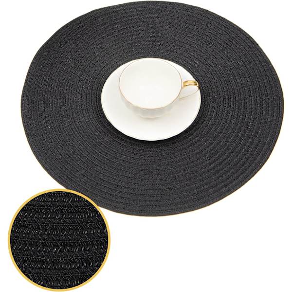 Runda flätade placemats set om 6 tvättbara bomullspolyester vävda runda flikar