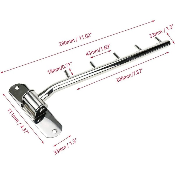 5 krokar väggmonterad klädhängare i rostfritt stål, väggmonterad klädstång, hopfällbar, väggmonterad klädfläkt - platsbesparande svängbar väggkrok/garderob