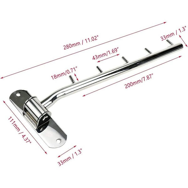 5 kroker rustfritt stål veggmontert klesstativ, veggmontert klesstativ, sammenleggbar, veggmontert klesvifte - plassbesparende svingbar veggkrok/garderobe