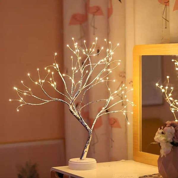 Belyst Björktree med Batteridrift, Timer, Varmvit LED, Konstgjord