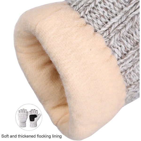Vinter Stickade Konvertibla Fingerlösa Vantar Ull Vantar Varma Mi