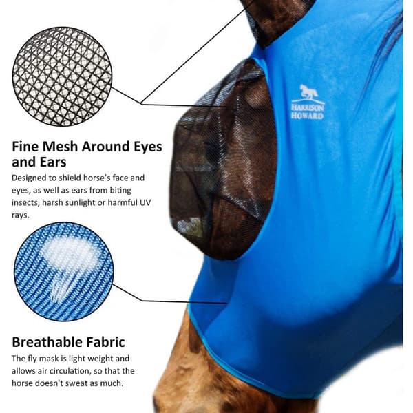 Hesteflue-avvisende maske, pustende, elastisk, strikket mesh, borrelås