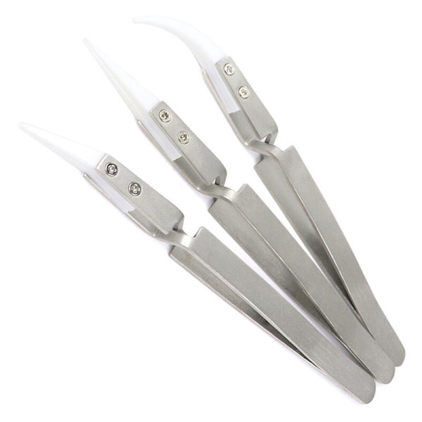 3-pack precision antistatiska pincetter i keramik med inverterad spets