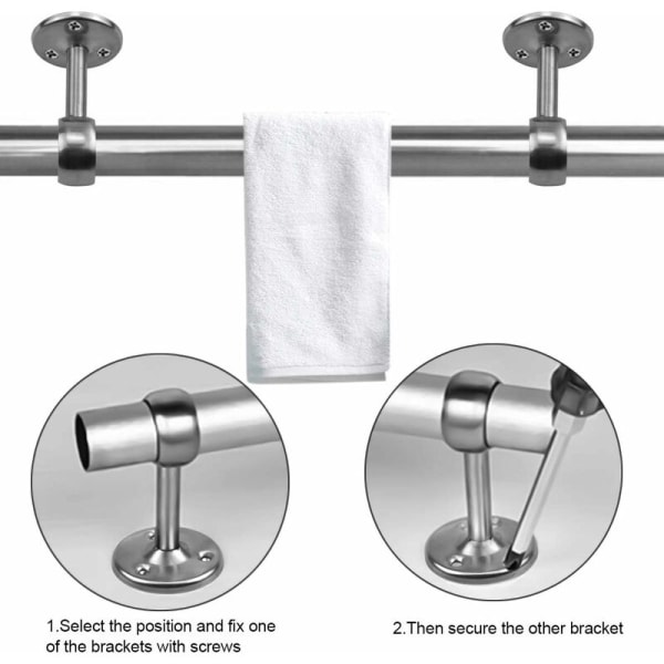 2 Pieces Curtain Rod Holder, Stainless Steel Closet Rod Support Closet Rod Holde