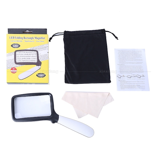 Suorakulmainen lukusuurennuslasi 5 LED-valolla, 2x suurennos