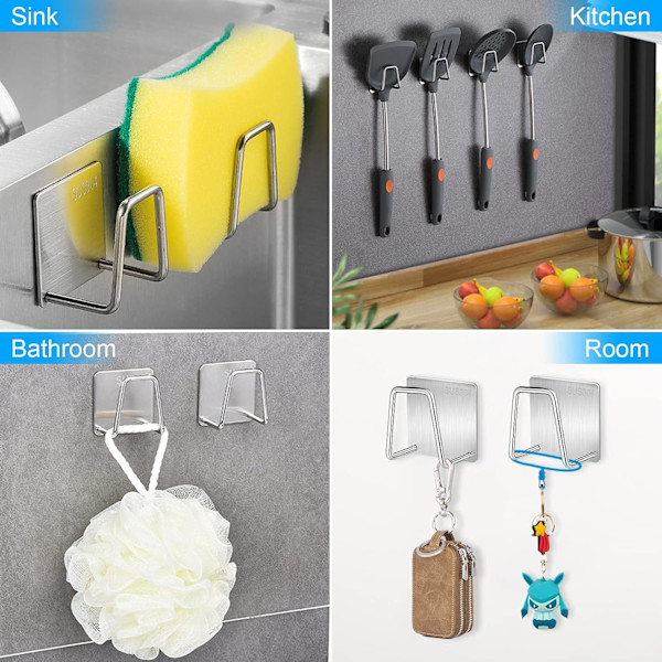 Kjøkken svamp holder vask svamp holder rustfritt stål selvklebende vask svamp holder for svamper børste pott lokk oppvaskklut 4 stykker sølv