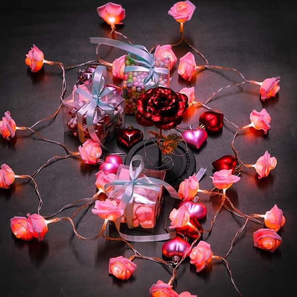 20 LED Rosa Ros Blommor Inomhus Fe Ljus Valentine's Day Bröllop