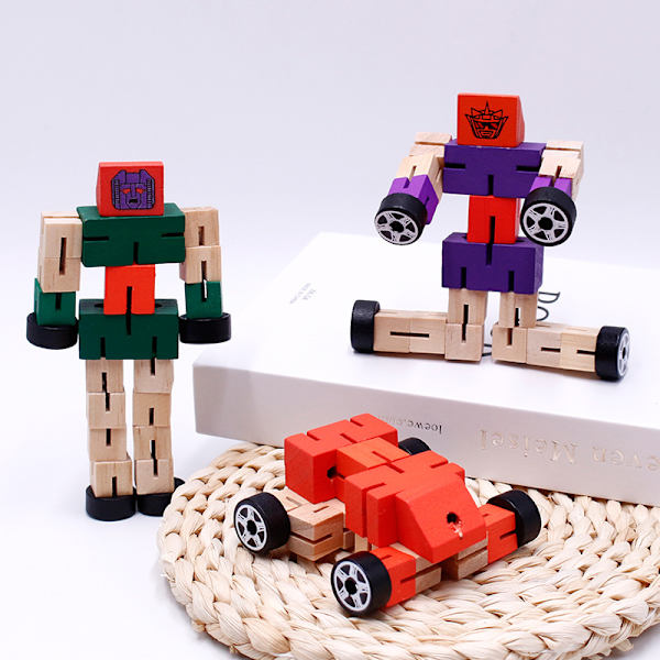 Trefarget robotleketøy i tre, tilfeldig stil, én del