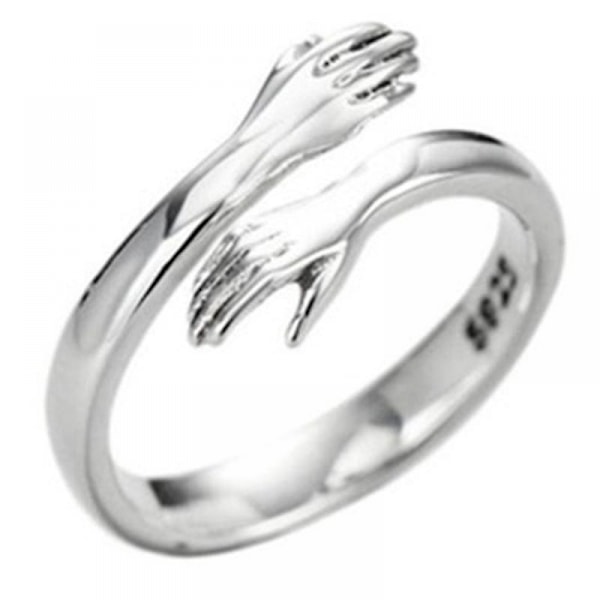 Sterling-hopea korut Love Hug -sormus Retro Fashion Tide Flow Open Ring (4 kpl)