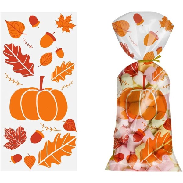 100 Thanksgiving Cellophane Snack Bag Autumn Harvest Party Biscui