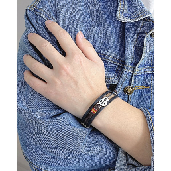 Punk Läder Armband i Rostfritt Stål Rock Gitarr Armband för Män
